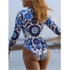 image:imageGORGLITTER Womens One Piece Long Sleeve Swimsuit Tummy Control Rash Guard Zip Up Full Coverage Bathing Suit SwimwearBlue