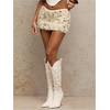 image:imageGORGLITTER Womens Sequin Mini Skirt Fuzzy Low Rise Y2k Club Party Rave Fall Skirts with ShortsApricot