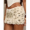image:imageGORGLITTER Womens Sequin Mini Skirt Fuzzy Low Rise Y2k Club Party Rave Fall Skirts with ShortsApricot
