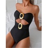 image:imageGORGLITTER Womens Strapless High Cut One Pieces Swimsuits Bandeau Classy Bathing Suit Cut Out Tummy Control MonokiniBlack