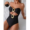 image:imageGORGLITTER Womens Strapless High Cut One Pieces Swimsuits Bandeau Classy Bathing Suit Cut Out Tummy Control MonokiniBlack