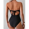 image:imageGORGLITTER Womens Strapless High Cut One Pieces Swimsuits Bandeau Classy Bathing Suit Cut Out Tummy Control MonokiniBlack
