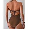 image:imageGORGLITTER Womens Strapless High Cut One Pieces Swimsuits Bandeau Classy Bathing Suit Cut Out Tummy Control MonokiniBrown