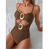 image:imageGORGLITTER Womens Strapless High Cut One Pieces Swimsuits Bandeau Classy Bathing Suit Cut Out Tummy Control MonokiniBrown