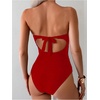 image:imageGORGLITTER Womens Strapless High Cut One Pieces Swimsuits Bandeau Classy Bathing Suit Cut Out Tummy Control MonokiniRed