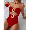 image:imageGORGLITTER Womens Strapless High Cut One Pieces Swimsuits Bandeau Classy Bathing Suit Cut Out Tummy Control MonokiniRed