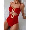 image:imageGORGLITTER Womens Strapless High Cut One Pieces Swimsuits Bandeau Classy Bathing Suit Cut Out Tummy Control MonokiniRed