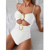 image:imageGORGLITTER Womens Strapless High Cut One Pieces Swimsuits Bandeau Classy Bathing Suit Cut Out Tummy Control MonokiniSolid White