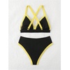 image:imageGORGLITTER Womens Triangle Jamaica Swimsuits Color Block High Waisted Bikini High Cut Thong Bathing SuitBlack
