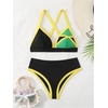 image:imageGORGLITTER Womens Triangle Jamaica Swimsuits Color Block High Waisted Bikini High Cut Thong Bathing SuitBlack