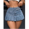 image:imageGORGLITTER Womens Y2k Jean Denim Skirts Western Pleated Ruffle Hem Low Rise Buckle Micro Shorts Mini Skirts SkortsLight Blue