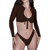 image:imageGORGLITTER Womens Long Sleeve Bathing Suit Rash Guard High Cut Bikini Sets 2 Piece Swimsuit Summer Beach Outfits 2026Coffee Brown