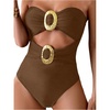 image:imageGORGLITTER Womens Strapless High Cut One Pieces Swimsuits Bandeau Classy Bathing Suit Cut Out Tummy Control MonokiniBrown