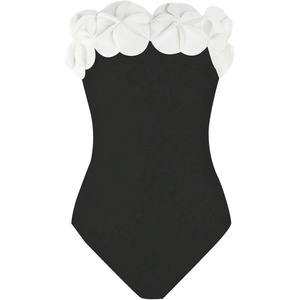 image:imageGORGLITTER Womens 3D Floral Strapless One Piece Swimsuit Sexy Tummy Control Bandeau Cheeky Bathing Suit Swimwear 2026Black
