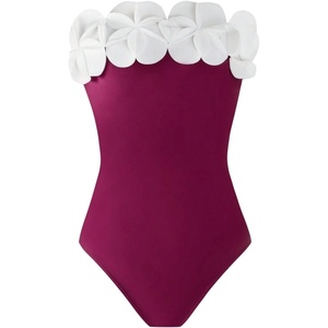 image:imageGORGLITTER Womens 3D Floral Strapless One Piece Swimsuit Sexy Tummy Control Bandeau Cheeky Bathing Suit Swimwear 2026Red Violet