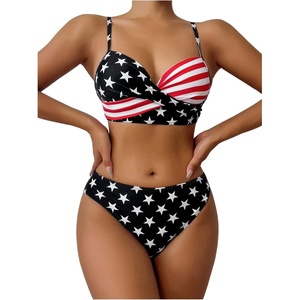 image:imageGORGLITTER Womens American Flag Bathing Suit 2 Piece High Waisted Thong Swimsuit Summer Cheeky Bikini Sets Swim WearBlack White Red