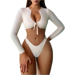 image:imageGORGLITTER Womens Long Sleeve Bathing Suit Rash Guard High Cut Bikini Sets 2 Piece Swimsuit Summer Beach Outfits 2026Apricot