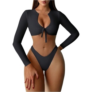 image:imageGORGLITTER Womens Long Sleeve Bathing Suit Rash Guard High Cut Bikini Sets 2 Piece Swimsuit Summer Beach Outfits 2026Black