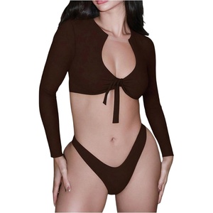 image:imageGORGLITTER Womens Long Sleeve Bathing Suit Rash Guard High Cut Bikini Sets 2 Piece Swimsuit Summer Beach Outfits 2026Coffee Brown