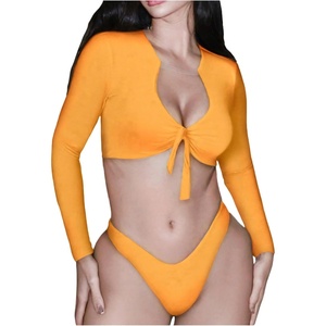 image:imageGORGLITTER Womens Long Sleeve Bathing Suit Rash Guard High Cut Bikini Sets 2 Piece Swimsuit Summer Beach Outfits 2026Orange