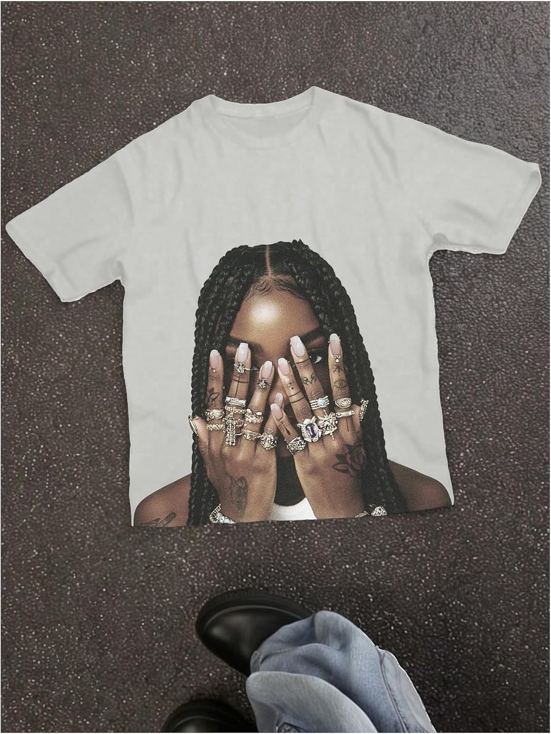 image:imageGORGLITTER Womens Oversized Graphic Tees Y2K Hip Hop Short Sleeve T Shirt Summer Loose Vintage Going Out TopsGrey Graphic