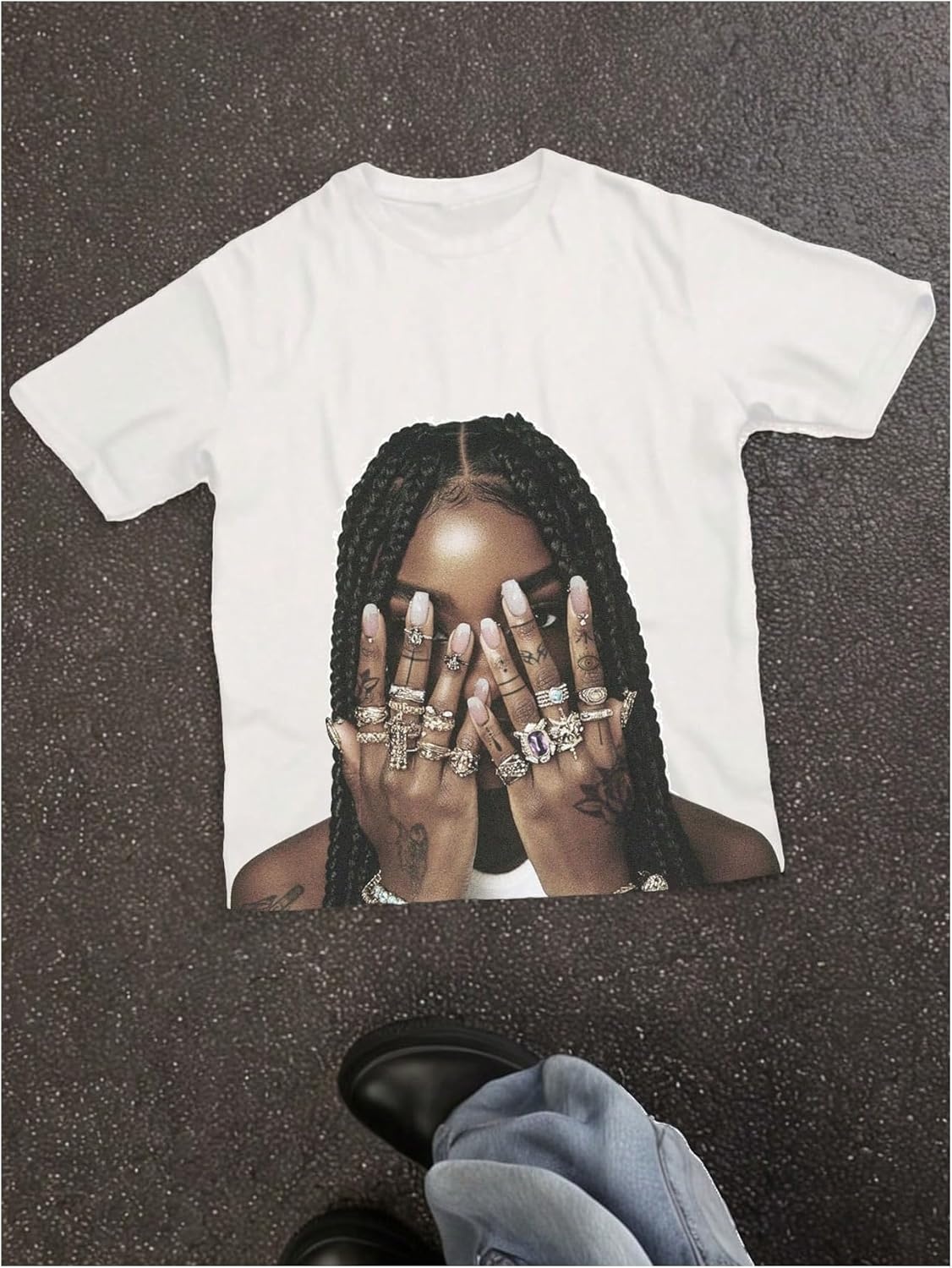 image:imageGORGLITTER Womens Oversized Graphic Tees Y2K Hip Hop Short Sleeve T Shirt Summer Loose Vintage Going Out TopsWhite