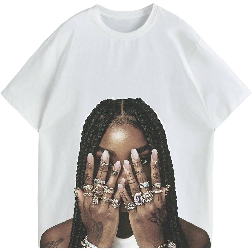image:imageGORGLITTER Womens Oversized Graphic Tees Y2K Hip Hop Short Sleeve T Shirt Summer Loose Vintage Going Out TopsWhite