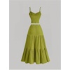 image:imageGORGLITTER Womens 2 Piece Maxi Skirt Sets Cami Crop Top Ruffle Hem Flowy Midi Skirt Vacation Going Out Outfits 2026Green