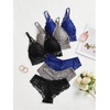 image:imageGORGLITTER Womens 3 Pack Lace Matching Bra and Panty Sets Bow Cute Bralette Underwear Lingerie SetBlue Grey Black