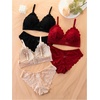 image:imageGORGLITTER Womens 3 Pack Lace Matching Bra and Panty Sets Bow Cute Bralette Underwear Lingerie SetRed 3pack