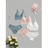 image:imageGORGLITTER Womens 3 Pack Lace Matching Bra and Panty Sets Bow Cute Bralette Underwear Lingerie SetWhite Pink Green