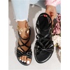 image:imageGORGLITTER Womens Bow Flat Sandals Dressy Formal Cute Strappy Ankle Strap Open Toe Summer Beach Sandals 2026Black Strappy