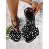 image:imageGORGLITTER Womens Bow Flat Sandals Dressy Formal Cute Strappy Ankle Strap Open Toe Summer Beach Sandals 2026Black and White