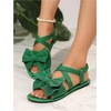 image:imageGORGLITTER Womens Bow Flat Sandals Dressy Formal Cute Strappy Ankle Strap Open Toe Summer Beach Sandals 2026Green Bow