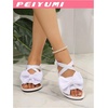 image:imageGORGLITTER Womens Bow Flat Sandals Dressy Formal Cute Strappy Ankle Strap Open Toe Summer Beach Sandals 2026White