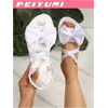 image:imageGORGLITTER Womens Bow Flat Sandals Dressy Formal Cute Strappy Ankle Strap Open Toe Summer Beach Sandals 2026White