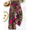 image:imageGORGLITTER Womens Cheetah Floral Print Wide Leg Pants Elastic High Waist Flowy Trousers PantsBrown