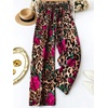 image:imageGORGLITTER Womens Cheetah Floral Print Wide Leg Pants Elastic High Waist Flowy Trousers PantsBrown