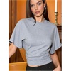 image:imageGORGLITTER Womens Cinched Waist Tops Dolman Sleeve Ruched Shirt Short Sleeve Crewneck Going Out Waist Length TopsLight Grey