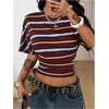 image:imageGORGLITTER Womens Cinched Waist Tops Dolman Sleeve Ruched Shirt Short Sleeve Crewneck Going Out Waist Length TopsMulticolor Striped