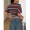 image:imageGORGLITTER Womens Cinched Waist Tops Dolman Sleeve Ruched Shirt Short Sleeve Crewneck Going Out Waist Length TopsMulticolor Striped