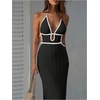image:imageGORGLITTER Womens Deep V Halter Knit Boho Maxi Dress Backless Crochet Birthday Fall Wedding Guest Long DressesBlack