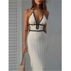 image:imageGORGLITTER Womens Deep V Halter Knit Boho Maxi Dress Backless Crochet Birthday Fall Wedding Guest Long DressesWhite