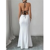 image:imageGORGLITTER Womens Deep V Halter Knit Boho Maxi Dress Backless Crochet Birthday Fall Wedding Guest Long DressesWhite Textured