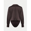 image:imageGORGLITTER Womens Deep V Neck Long Sleeve Shirts Bodysuit Satin Button Down Party Night Sexy Leotard TopsChocolate Brown