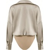 image:imageGORGLITTER Womens Deep V Neck Long Sleeve Shirts Bodysuit Satin Button Down Party Night Sexy Leotard TopsSilver