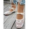 image:imageGORGLITTER Womens Floral Ballet Flats Embroidered Mesh Ballerina Shoes Bow Closed Toe Dress ShoesWhite