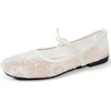 image:imageGORGLITTER Womens Floral Ballet Flats Embroidered Mesh Ballerina Shoes Bow Closed Toe Dress ShoesWhite