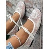 image:imageGORGLITTER Womens Floral Ballet Flats Embroidered Mesh Ballerina Shoes Bow Closed Toe Dress ShoesWhite