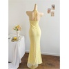 image:imageGORGLITTER Womens Floral Ombre Boho Maxi Dresses Halter Starfish Sunset Vacation Beach Cocktail Fishtail SundressYellow